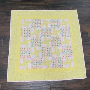Quilted baby blanket pink and yellow